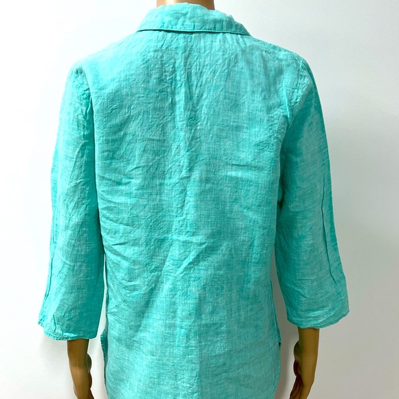 100% Linen Button Down Shirt Top 3/4 Sleeves - Picture 9 of 11